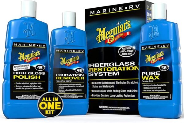 Meguiar's M4965 Marine/RV Fiberglass Restoration System Kit - Remove Oxidation, Restore Shine and Gloss and Protect with Durable, Long-Lasting Wax - 3 Products